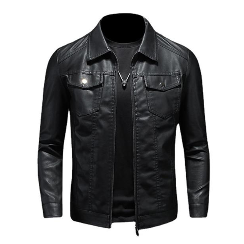 MEN'S LAPEL LEATHER BIKER JACKET