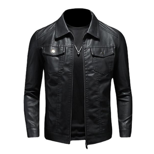 MEN'S LAPEL LEATHER BIKER JACKET